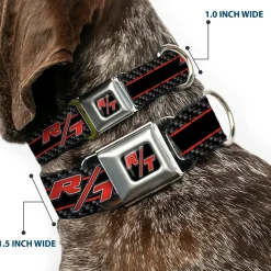 Dodge Challenger R/T Emblem Full Color Black/White/Red Seatbelt Buckle Collar - Dodge Challenger R/T Emblem/Carbon Fiber Stripe Grays/Black/Red
