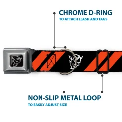 Dodge Demon Icon Full Color Black/White Seatbelt Buckle Collar - Dodge Stripes/Demon Icon Black/Red/White