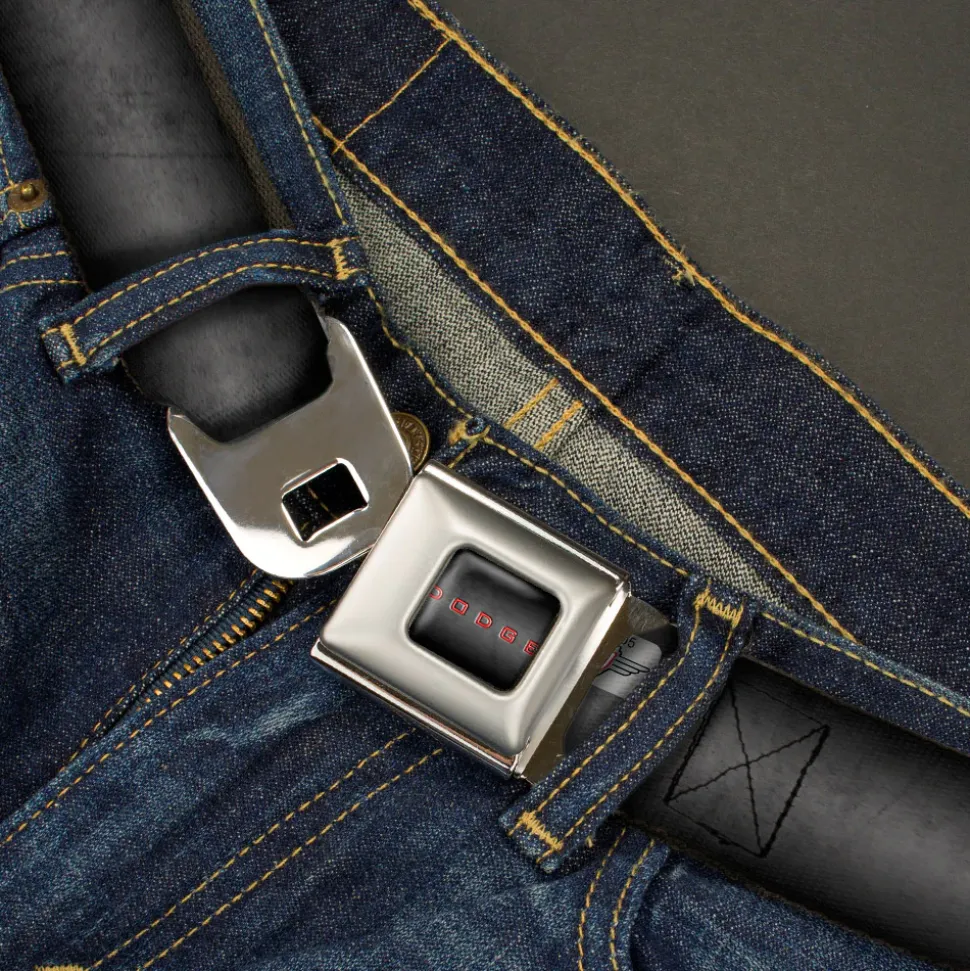 DODGE Full Color Gray Red Seatbelt Belt - Dodge 100th Anniversary Logo Black-Gray Fade/Red Webbing