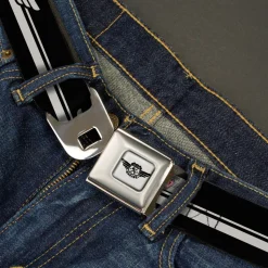 DODGE GARAGE Emblem Full Color Light Gray Black Seatbelt Belt - DODGE GARAGE Emblem Stripe Black/White Webbing