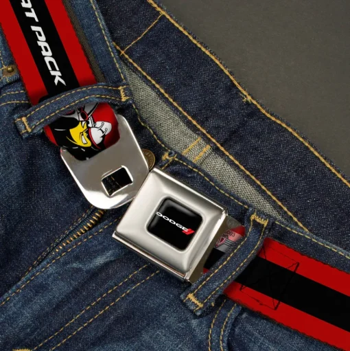 Dodge Red Rhombus Full Color Seatbelt Belt - Dodge SCAT PACK Badge Logo Stripe Red/Black/White Webbing