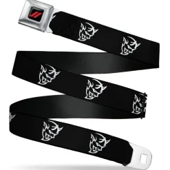 Dodge Rhombus Icon Full Color Black Red Seatbelt Belt - Dodge Demon Icon Black/White Webbing