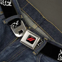 Dodge Rhombus Icon Full Color Black Red Seatbelt Belt - Dodge Demon Icon Black/White Webbing