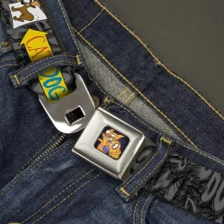 Dog & Cat Pose Full Color Seatbelt Belt - CatDog Party/Balloons/CATDOG Logo Gray/Black/Multi Color Webbing