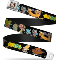 Dog & Cat Pose Full Color Seatbelt Belt - CATDOG Group Pose Black/Multi Color Webbing