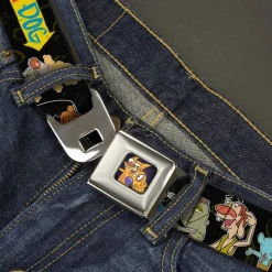 Dog & Cat Pose Full Color Seatbelt Belt - CATDOG Group Pose Black/Multi Color Webbing