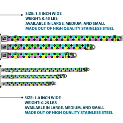 Dog Bone Black/Silver Seatbelt Buckle Collar - Smiley Sad Face Checker Multi Color/White