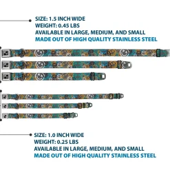 Dog Bone Black/Silver Seatbelt Buckle Collar - Smiley Face Crossbones Stacked Gray/Multi Color