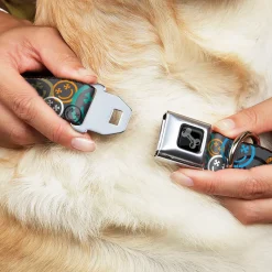 Dog Bone Black/Silver Seatbelt Buckle Collar - Smiley Face Crossbones Stacked Gray/Multi Color