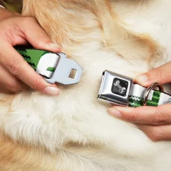 Dog Bone Black/Silver Seatbelt Buckle Collar - St. Pat's DRINK UP BITCHES/Beer Mugs/Stacked Shamrocks Greens/White/Gold