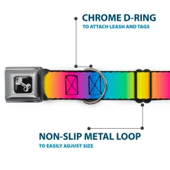 Dog Bone Black/Silver Seatbelt Buckle Collar - Rainbow Ombre