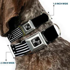 Dog Bone Black/Silver Seatbelt Buckle Collar - Americana Flag/WE THE PEOPLE Black/White