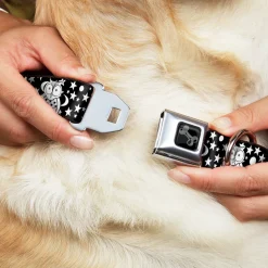 Dog Bone Black/Silver Seatbelt Buckle Collar - Owls Black/White2