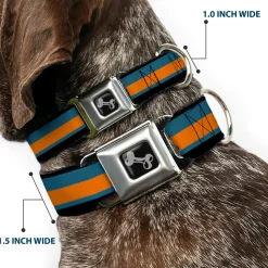 Dog Bone Black/Silver Seatbelt Buckle Collar - Stripes Black/Steel Blue/Orange