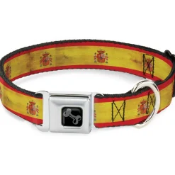 Dog Bone Black/Silver Seatbelt Buckle Collar - Spain Flag Continuous Vintage