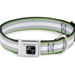 Dog Bone Black/Silver Seatbelt Buckle Collar - Stripes Navy/Neon Green/Silver/White