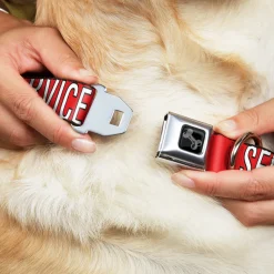 Dog Bone Black/Silver Seatbelt Buckle Collar - SERVICE DOG Red/Black/White