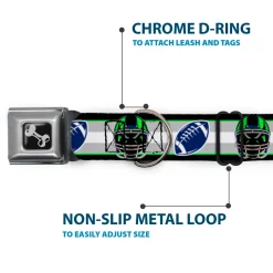 Dog Bone Black/Silver Seatbelt Buckle Collar - Football/Helmet Stripe2 Black/Neon Green/Silver/White/Blue