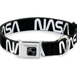 Dog Bone Black/Silver Seatbelt Buckle Collar - NASA Text Black/White
