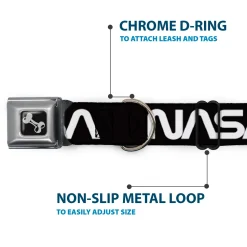 Dog Bone Black/Silver Seatbelt Buckle Collar - NASA Text Black/White