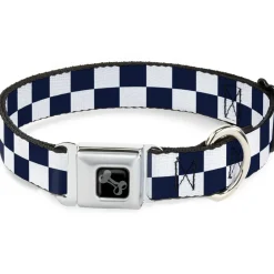 Dog Bone Black/Silver Seatbelt Buckle Collar - Checker Midnight Blue/White