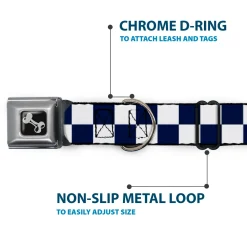 Dog Bone Black/Silver Seatbelt Buckle Collar - Checker Midnight Blue/White