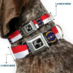 Dog Bone Black/Silver Seatbelt Buckle Collar - North Carolina Flag Continuous Repeat