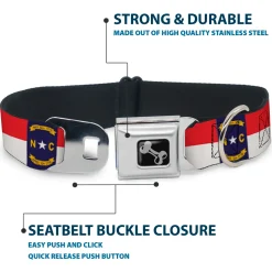 Dog Bone Black/Silver Seatbelt Buckle Collar - North Carolina Flag Continuous Repeat