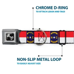 Dog Bone Black/Silver Seatbelt Buckle Collar - North Carolina Flag Continuous Repeat