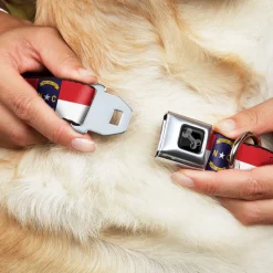 Dog Bone Black/Silver Seatbelt Buckle Collar - North Carolina Flag Continuous Repeat