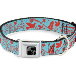 Dog Bone Black/Silver Seatbelt Buckle Collar - GRATEFUL OPTIMISM BE KIND Icons Collage Blue/Red