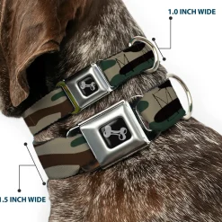 Dog Bone Black/Silver Seatbelt Buckle Collar - Camo Olive3