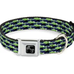 Dog Bone Black/Silver Seatbelt Buckle Collar - Abstract Scribble Black/Blue/Neon Green