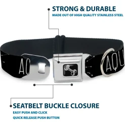 Dog Bone Black/Silver Seatbelt Buckle Collar - Zodiac AQUARIUS/Constellation Black/White