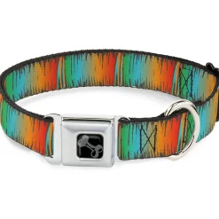 Dog Bone Black/Silver Seatbelt Buckle Collar - Scribble Zarape Fade Brown/Multi Color
