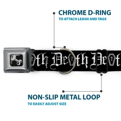 Dog Bone Black/Silver Seatbelt Buckle Collar - DEATH w/Coffin Old English Black/White