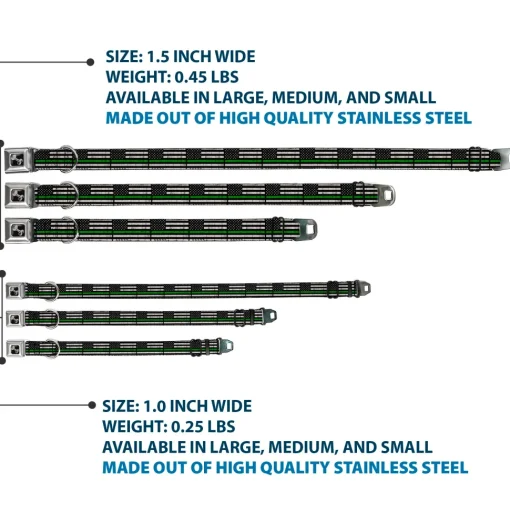 Dog Bone Black/Silver Seatbelt Buckle Collar - Thin Green Line Flag Weathered Black/Gray/Green