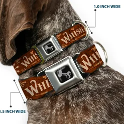 Dog Bone Black/Silver Seatbelt Buckle Collar - Western WHISKEY Heart Repeat Browns/Tan