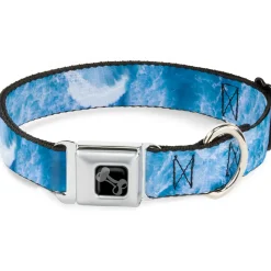 Dog Bone Black/Silver Seatbelt Buckle Collar - Ocean Vivid White Wash