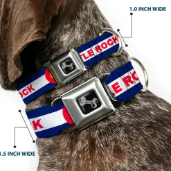 Dog Bone Black/Silver Seatbelt Buckle Collar - Colorado CASTLE ROCK Flag Blue/White/Red/Yellows