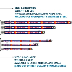 Dog Bone Black/Silver Seatbelt Buckle Collar - Colorado CASTLE ROCK Flag Blue/White/Red/Yellows