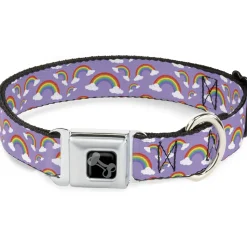 Dog Bone Black/Silver Seatbelt Buckle Collar - Rainbows Scattered Lavender