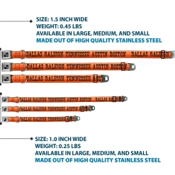 Dog Bone Black/Silver Seatbelt Buckle Collar - Dallas-Raleigh-Tennessee-Austin-Boston Stripes Browns/Black