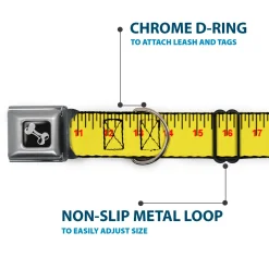 Dog Bone Black/Silver Seatbelt Buckle Collar - Measuring Tape Yellow/Black/Red