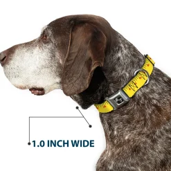 Dog Bone Black/Silver Seatbelt Buckle Collar - Measuring Tape Yellow/Black/Red
