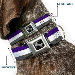 Dog Bone Black/Silver Seatbelt Buckle Collar - Stripes Purple/White/Gray