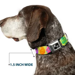 Dog Bone Black/Silver Seatbelt Buckle Collar - Easter Eggs Decorated Eggs Yellow/Multi Color