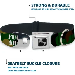 Dog Bone Black/Silver Seatbelt Buckle Collar - FAFO FUCK AROUND & FIND OUT Stencil Camo/White