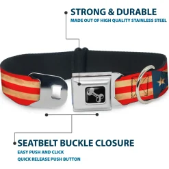 Dog Bone Black/Silver Seatbelt Buckle Collar - Puerto Rico Flag Continuous Vintage