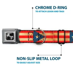 Dog Bone Black/Silver Seatbelt Buckle Collar - Puerto Rico Flag Continuous Vintage